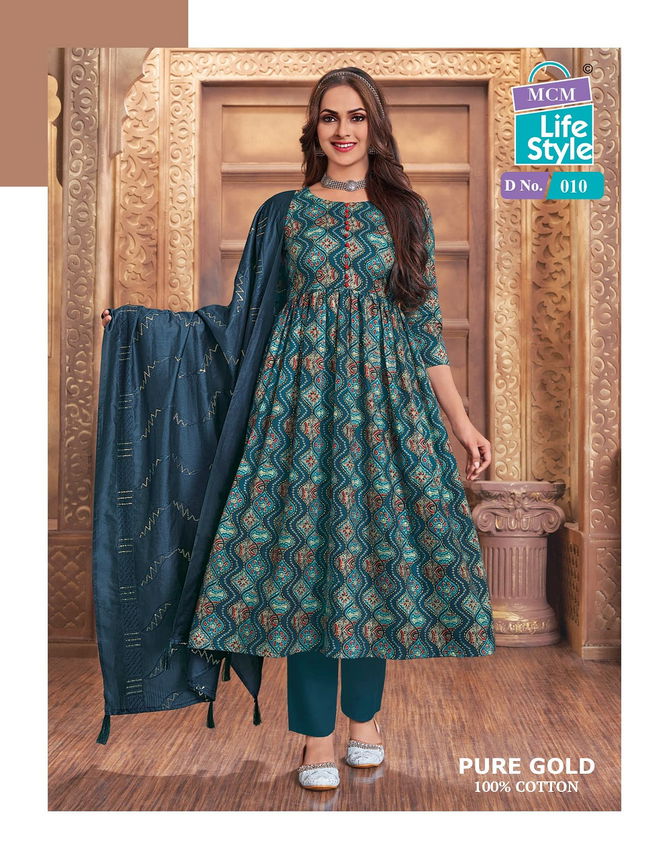 Pure Gold Vol 1 By MCM Cotton Printed Anarkali Kurti With Bottom Dupatta Wholesale Online